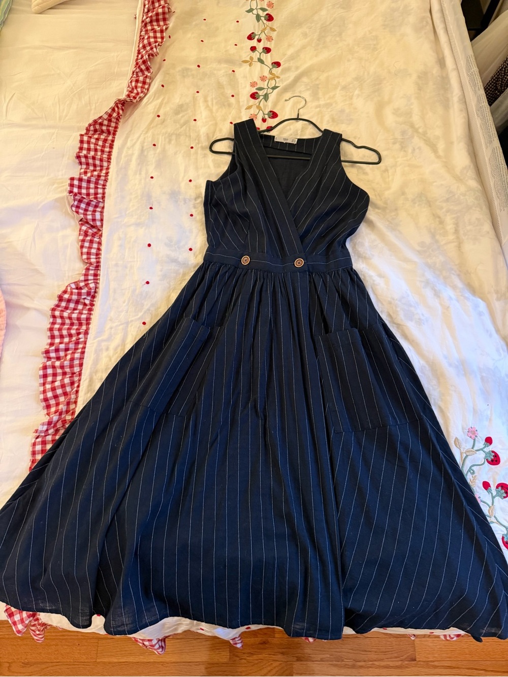 Mango Navy Pinstripe Sleeveless Midi Dress